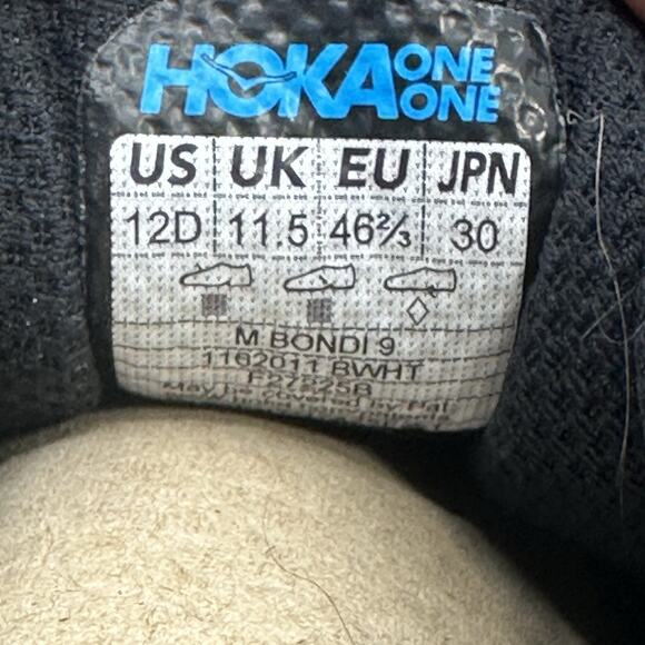 Hoka One One Bondi 9 1162011-BWHT Sneakers ‘Black White’ Men’s Shoes Size 12 (D)